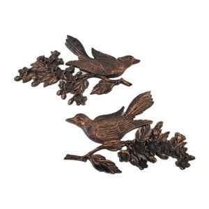Vintage MCM Dart Syroco Copper Birds on Dogwood Branches 1960s Wall Art Plaques